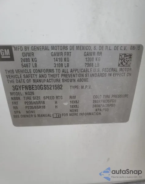 2016 Cadillac Srx Luxury Collection z USA, uszkodzony, nr VIN 3GYFNBE30GS521582